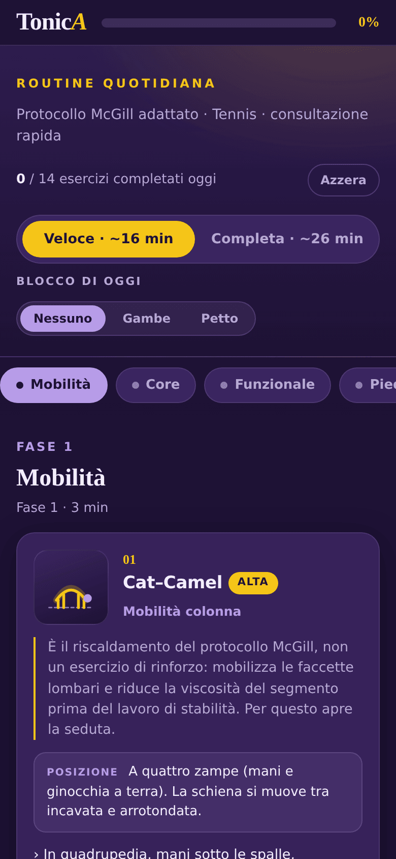 L'app TonicA: la routine quotidiana di esercizi